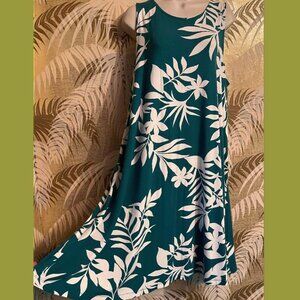Old Navy Teal Blue Green Leaf Print Knit Dress - Ladies XL